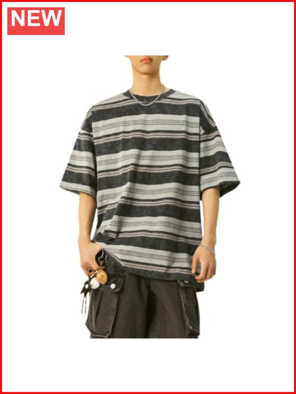 Striped Baggy T-Shirt Y2K Crewneck Short Sleeve Streetwear Grunge Aesthetic Tee